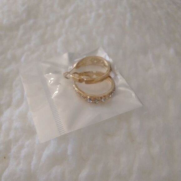 Gold-plated Rhinestone Hoop Earrings - Picture 2 of 4